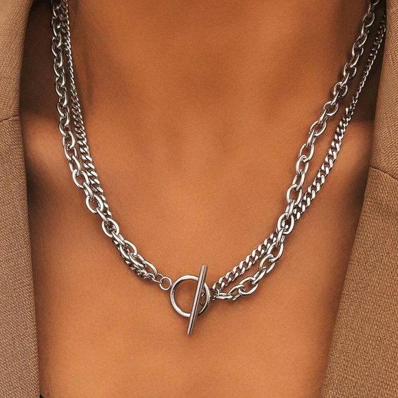 Luxe Silver Tone Stainless Steel Chunky Chain Statement Necklace - Picture 1 of 4